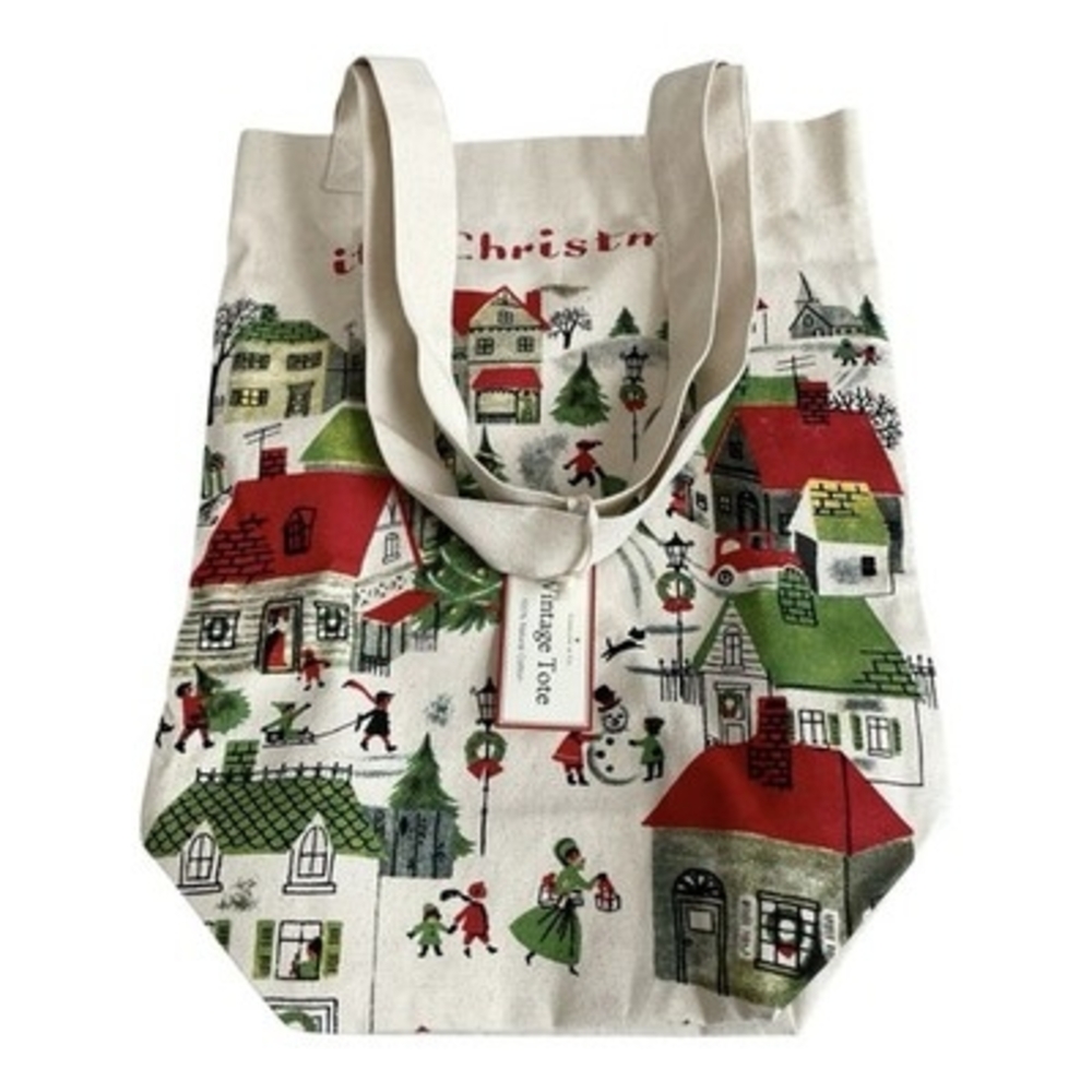 Cavallini & Co Christmas Village Vintage Style 100% Cotton Canvas Tote Bag NWT - Picture 5 of 6